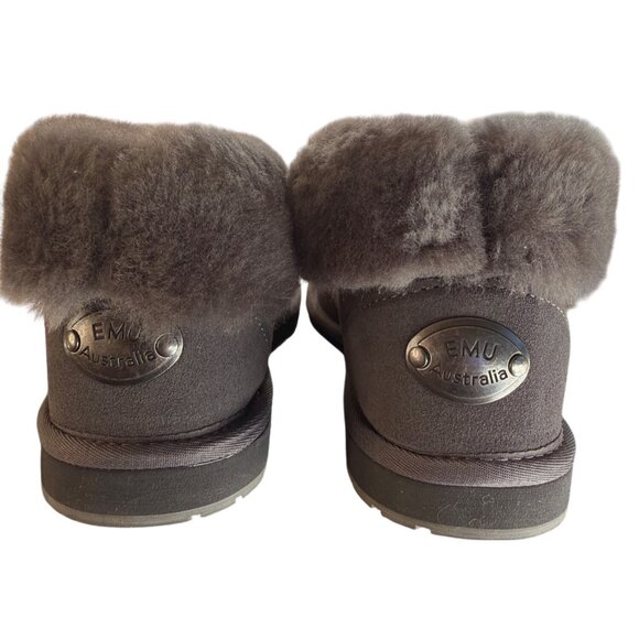 EMU Australia Sheepskin Fold-Cuff Ankle Boot Slippers Grey Suede Shearling 7 New - Picture 8 of 16